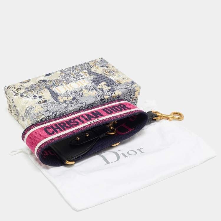 Pre Owned Dior Embroidered Logo Bag Shoulder Strap Pink/Navy Blue Canvas