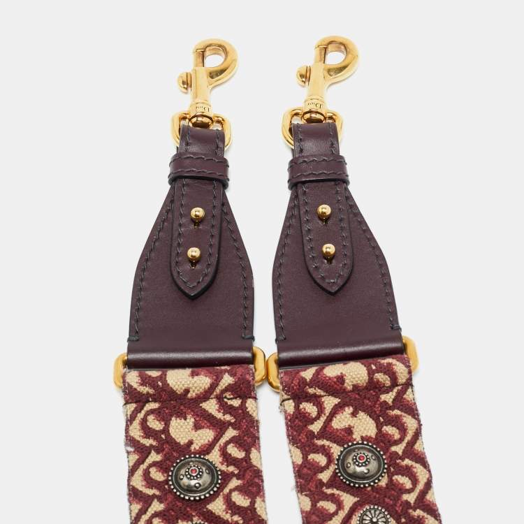 Pre Owned Dior Studded Shoulder Bag Strap Burgundy/Beige Oblique Canvas and Leather 