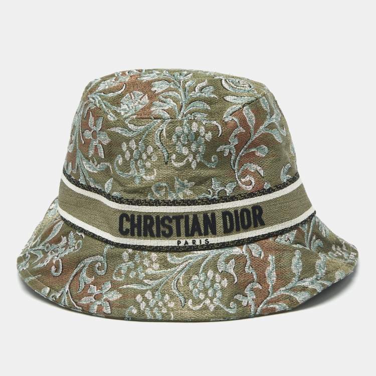 Pre Owned Dior Green Cotton Dioriviera D-Bobby Bucket Hat Size 57