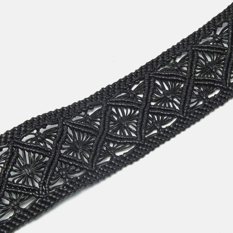 مملوكة مسبقًا حمالة حقيبة كتف ديور جلد مضفر أسود