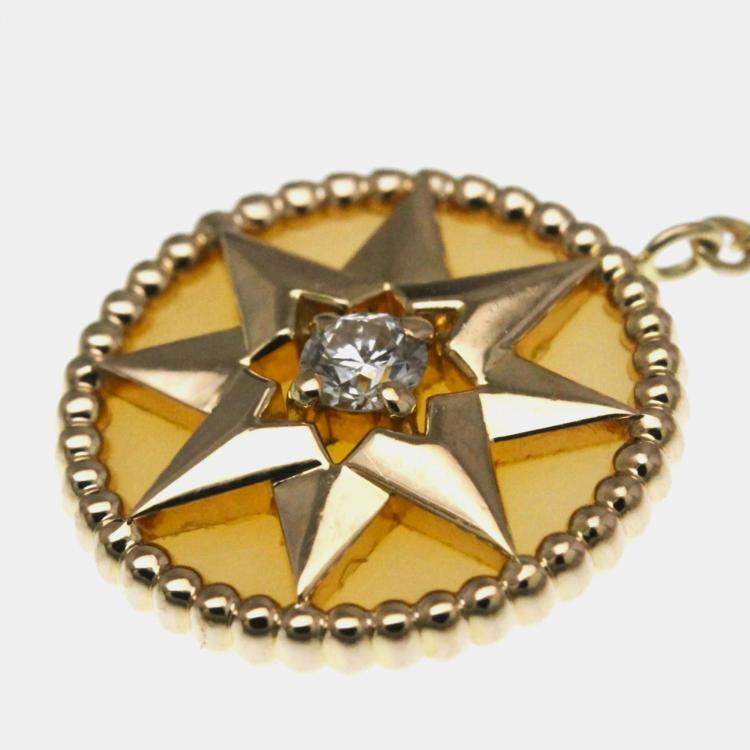 Pre Owned Christian Dior Rose Des Vents Medallion Rose Quartz 18K Pink Gold Diamond Women Necklace