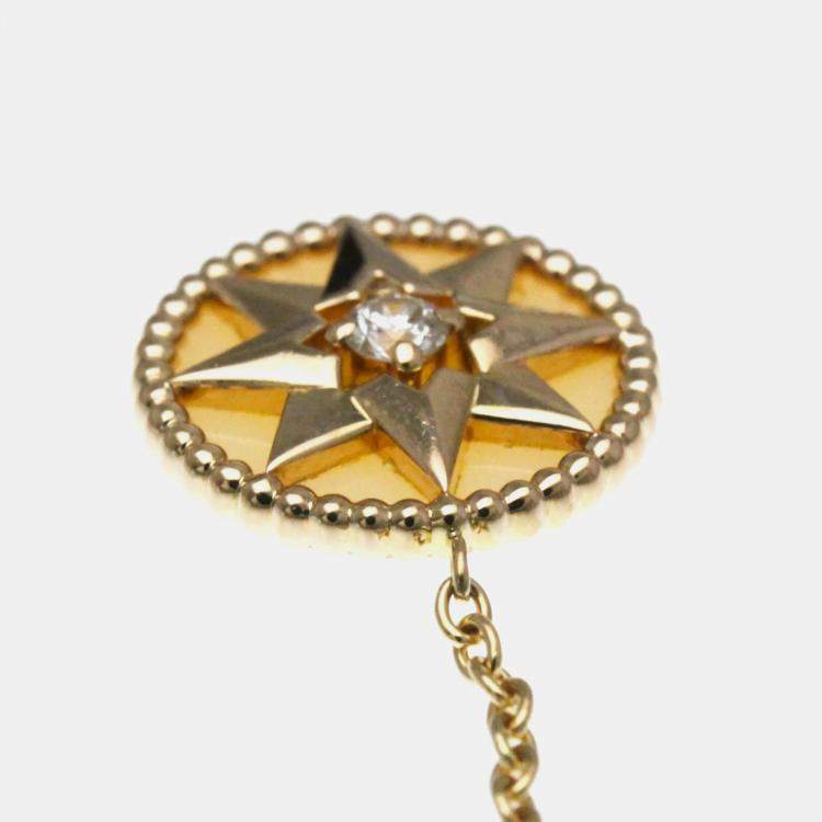 Pre Owned Christian Dior Rose Des Vents Medallion Rose Quartz 18K Pink Gold Diamond Women Necklace