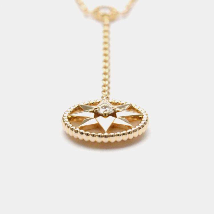 Pre Owned Christian Dior Rose Des Vents Medallion Rose Quartz 18K Pink Gold Diamond Women Necklace