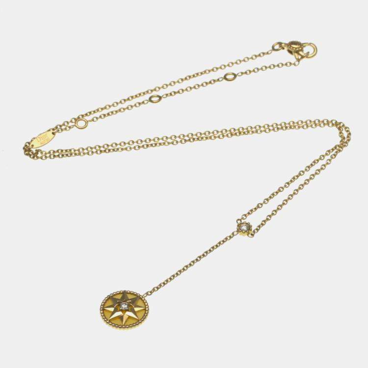 Pre Owned Christian Dior Rose Des Vents Medallion Rose Quartz 18K Pink Gold Diamond Women Necklace