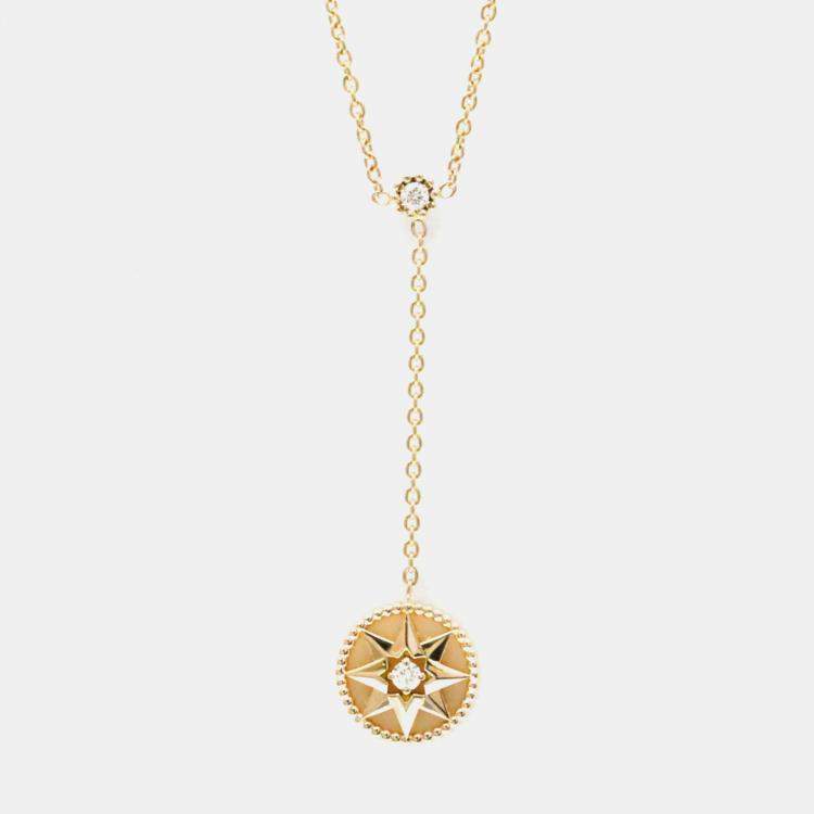 Pre Owned Christian Dior Rose Des Vents Medallion Rose Quartz 18K Pink Gold Diamond Women Necklace