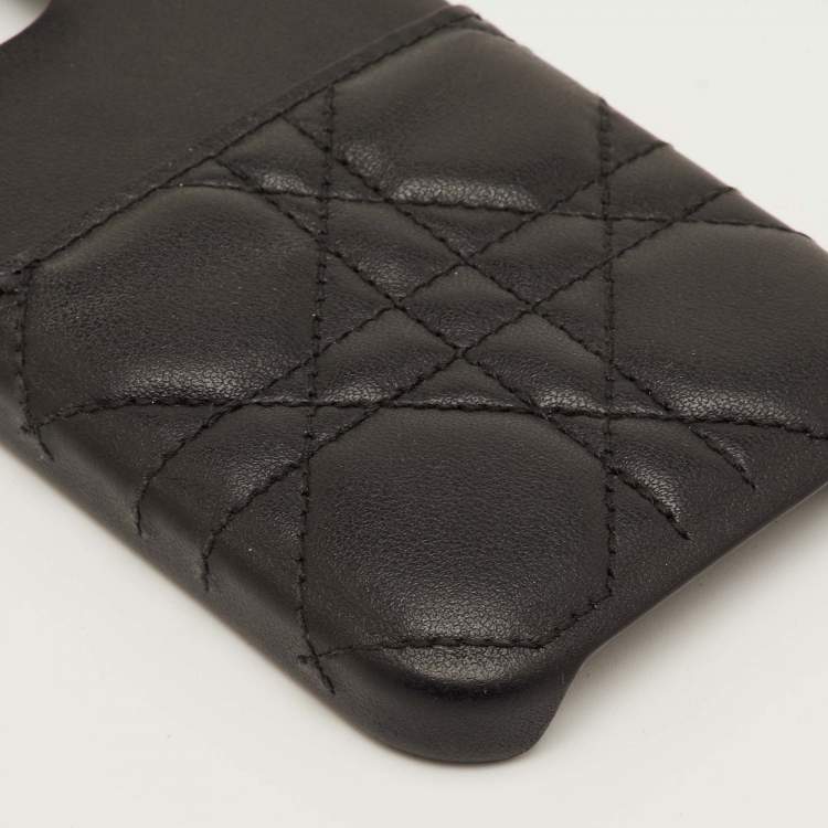Pre Owned Dior Lady Dior Black Cannage Leather iPhone 14 Pro Phone Cover