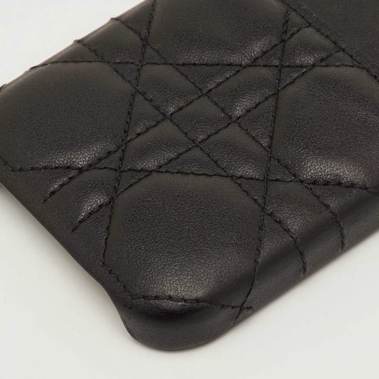 Pre Owned Dior Lady Dior Black Cannage Leather iPhone 14 Pro Phone Cover