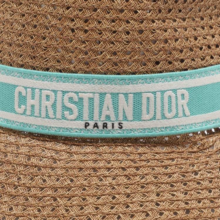 Pre Owned Christian Dior Brown Embroidered Band Straw D-Bobby Large Brim Hat