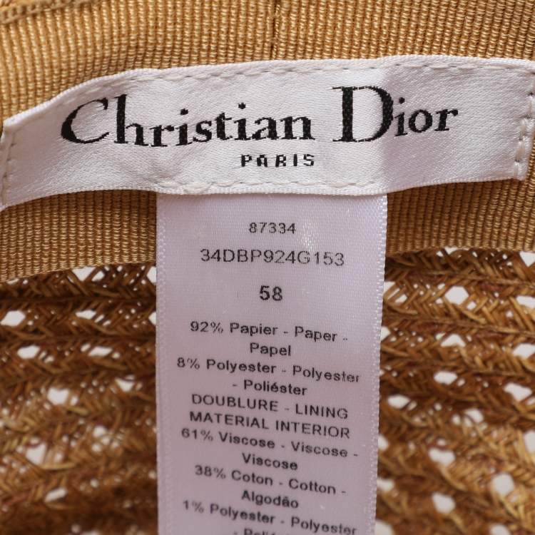 Pre Owned Christian Dior Brown Embroidered Band Straw D-Bobby Large Brim Hat