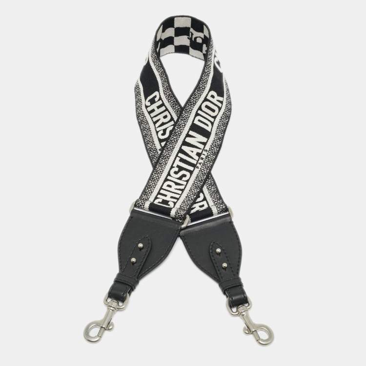 Pre Owned Dior Bag Shoulder Strap Black/White Embroidered Canvas and Leather