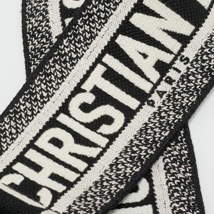 Pre Owned Dior Bag Shoulder Strap Black/White Embroidered Canvas and Leather