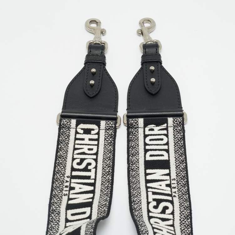 Pre Owned Dior Bag Shoulder Strap Black/White Embroidered Canvas and Leather