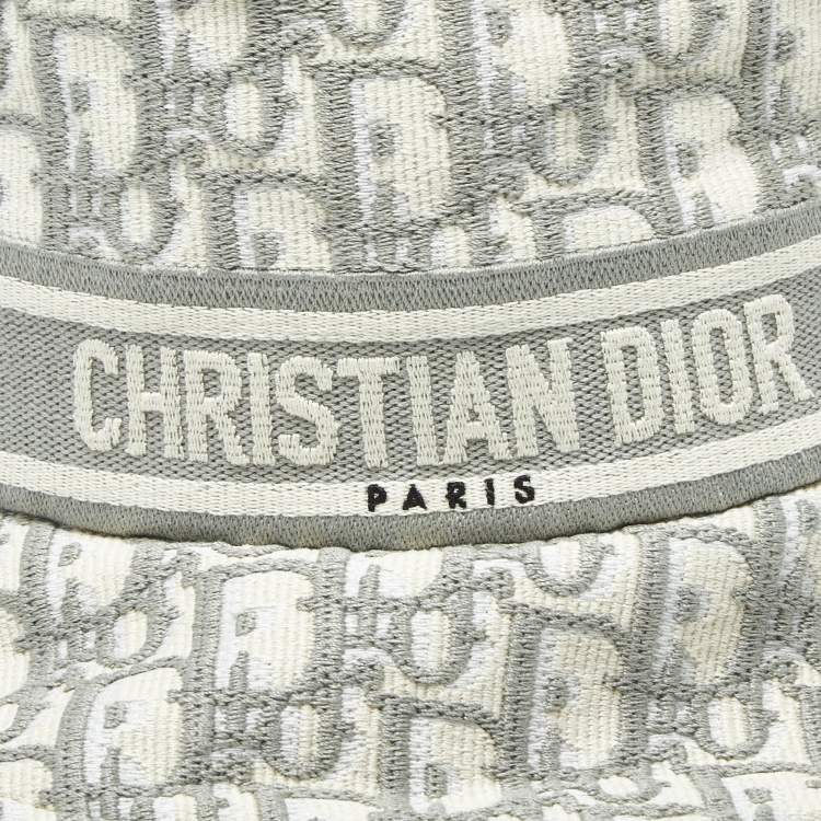 Pre Owned Christian Dior Grey Oblique Jacquard Bucket Hat Size 58