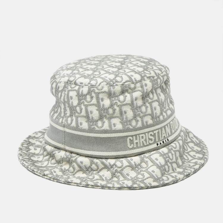 Pre Owned Christian Dior Grey Oblique Jacquard Bucket Hat Size 58