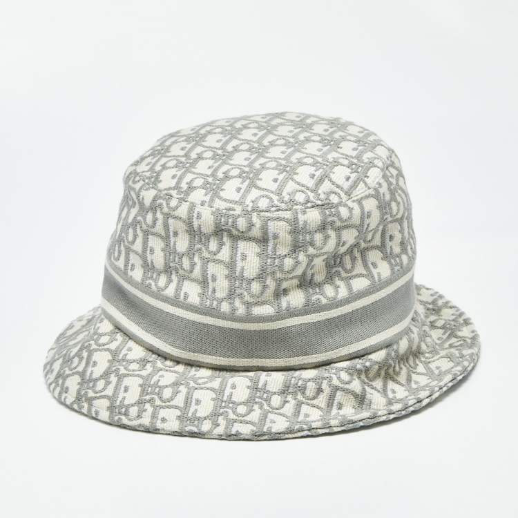 Pre Owned Christian Dior Grey Oblique Jacquard Bucket Hat Size 58