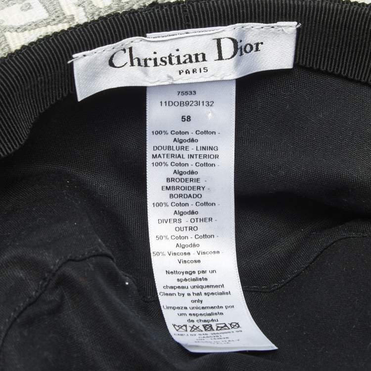 Pre Owned Christian Dior Grey Oblique Jacquard Bucket Hat Size 58