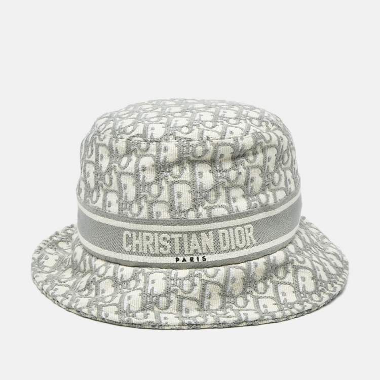 Pre Owned Christian Dior Grey Oblique Jacquard Bucket Hat Size 58