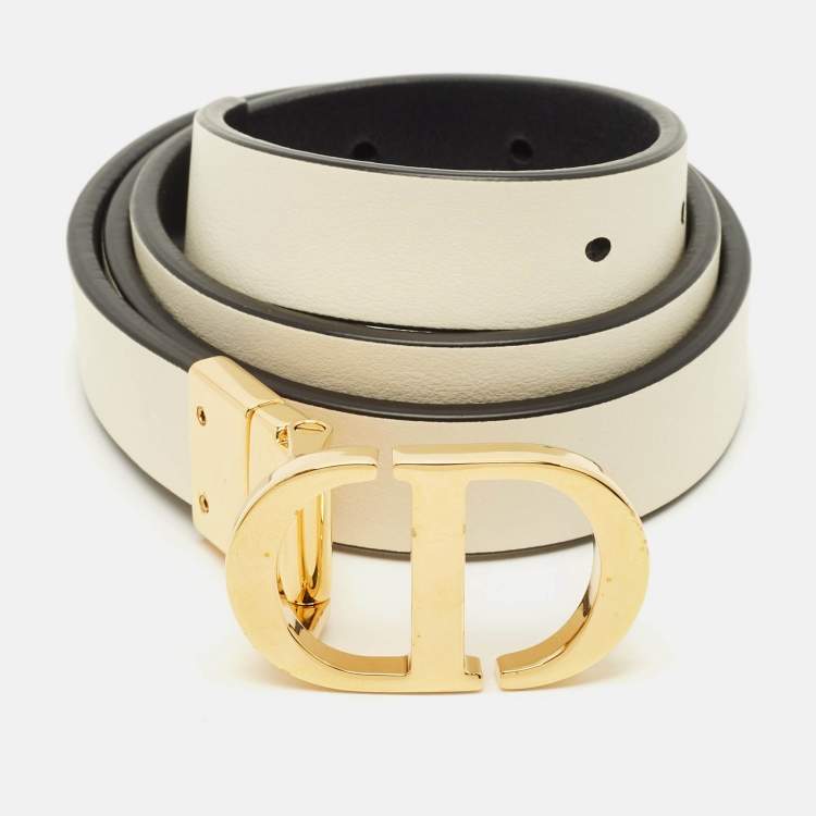 Pre Owned Dior CD Reversible Buckle Belt Black/White Leather