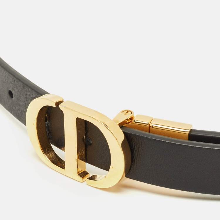 Pre Owned Dior CD Reversible Buckle Belt Black/White Leather