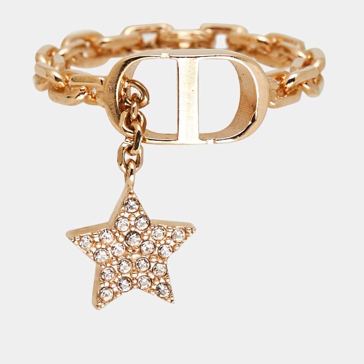 Pre Owned Dior CD Crystals Rose Gold Tone Charm Ring
