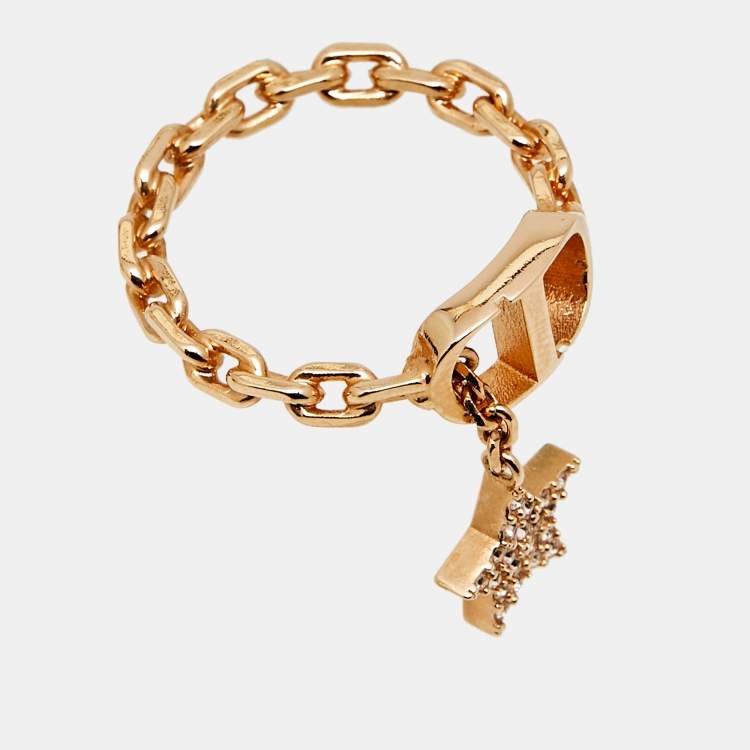 Pre Owned Dior CD Crystals Rose Gold Tone Charm Ring