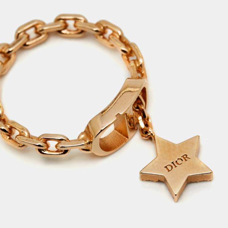 Pre Owned Dior CD Crystals Rose Gold Tone Charm Ring