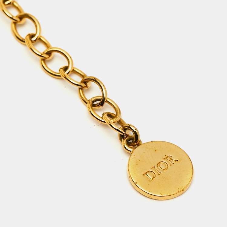 Pre Owned Dior 30 Montaigne Faux Pearl Gold Tone Choker Necklace