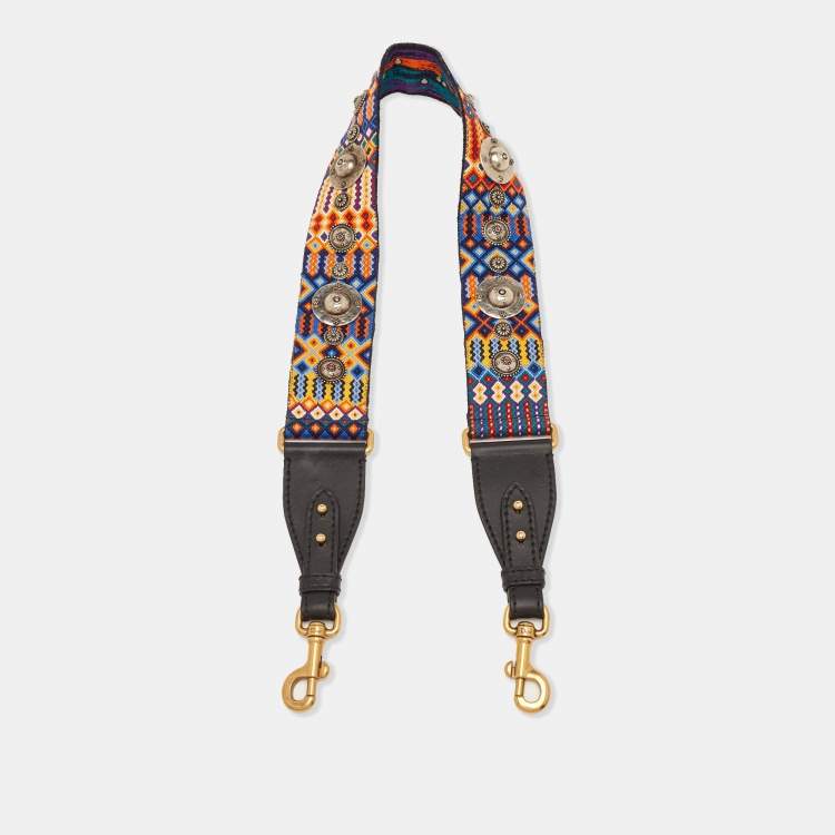 Pre Owned Dior Multicolor Embroidered Canvas and Leather Embellished Bag Shoulder Strap