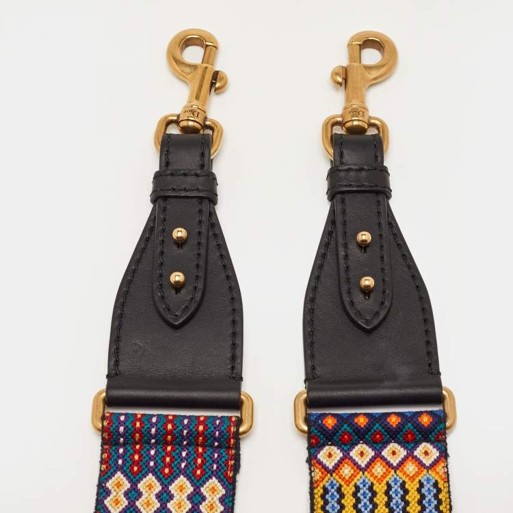 Pre Owned Dior Multicolor Embroidered Canvas and Leather Embellished Bag Shoulder Strap