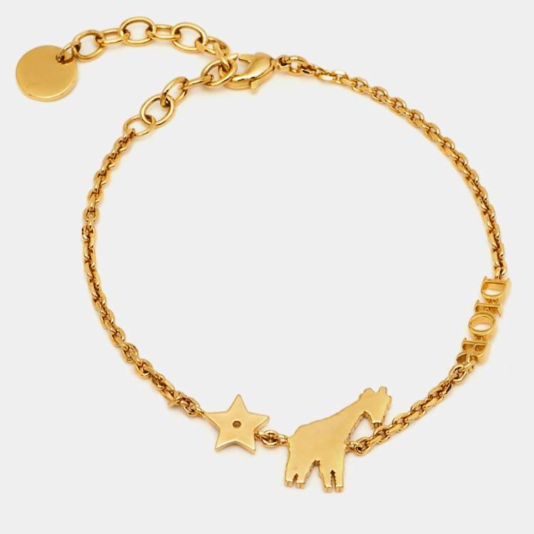Pre Owned Dior Giraffe Crystals Gold Tone Bracelet