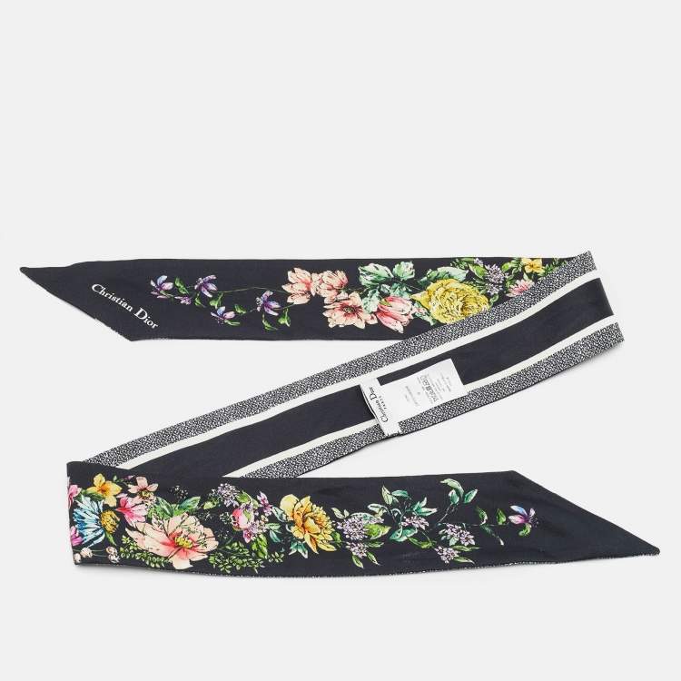 Pre Owned Dior Midnight Blue Floral Print Silk Mitzah Scarf