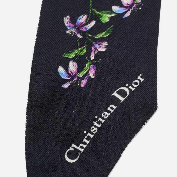Pre Owned Dior Midnight Blue Floral Print Silk Mitzah Scarf