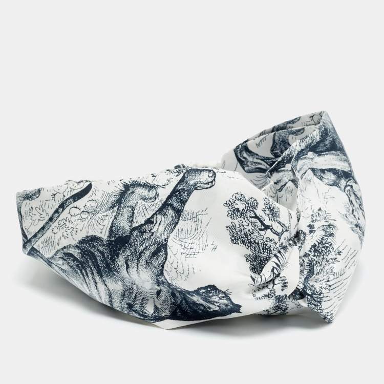 Pre Owned Dior Navy Blue/White Toile de Jouy Sauvage Silk Headband