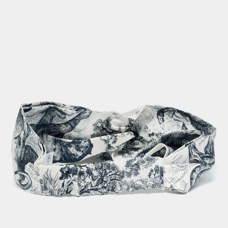 Pre Owned Dior Navy Blue/White Toile de Jouy Sauvage Silk Headband