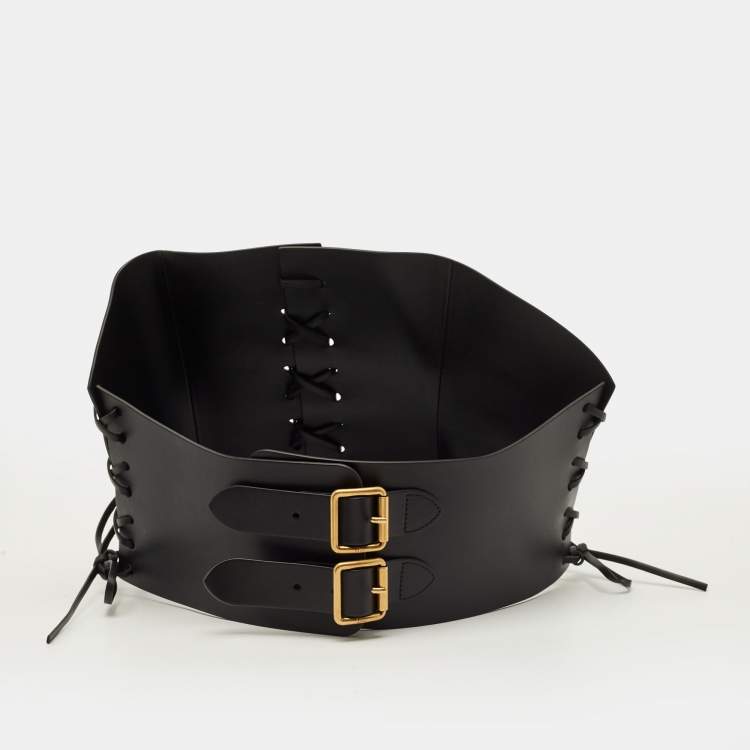 Pre Owned Dior D Lace Corset 85 CM Wide Belt Black Leather