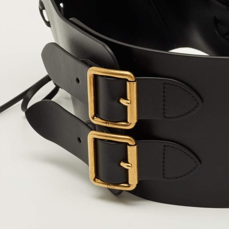 Pre Owned Dior D Lace Corset 85 CM Wide Belt Black Leather