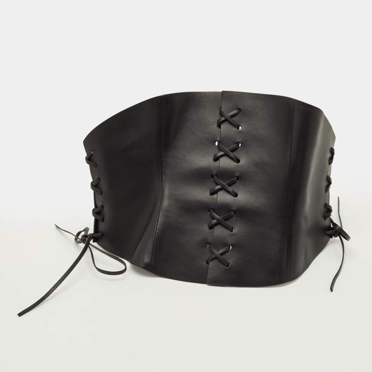 Pre Owned Dior D Lace Corset 85 CM Wide Belt Black Leather