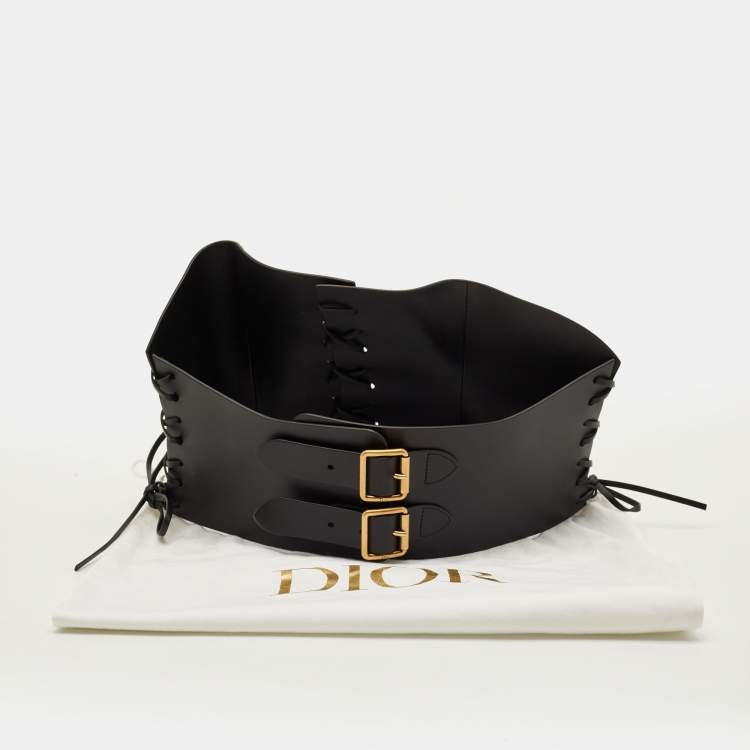 Pre Owned Dior D Lace Corset 85 CM Wide Belt Black Leather
