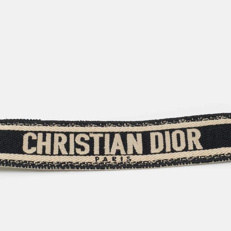Pre Owned Dior Bag Shoulder Strap Black/Beige Embroidered Canvas and Leather 