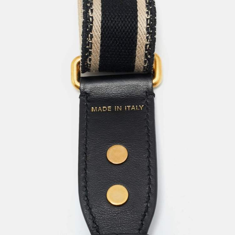 Pre Owned Dior Bag Shoulder Strap Black/Beige Embroidered Canvas and Leather 