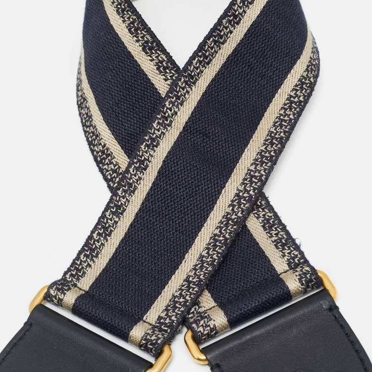 Pre Owned Dior Bag Shoulder Strap Navy Blue/Beige Embroidered Canvas and Leather 