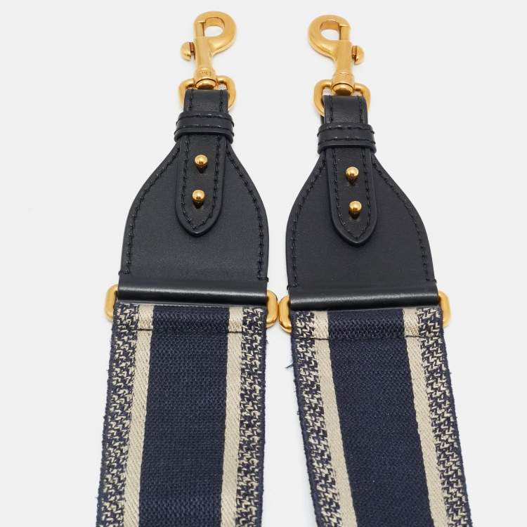 Pre Owned Dior Bag Shoulder Strap Navy Blue/Beige Embroidered Canvas and Leather 