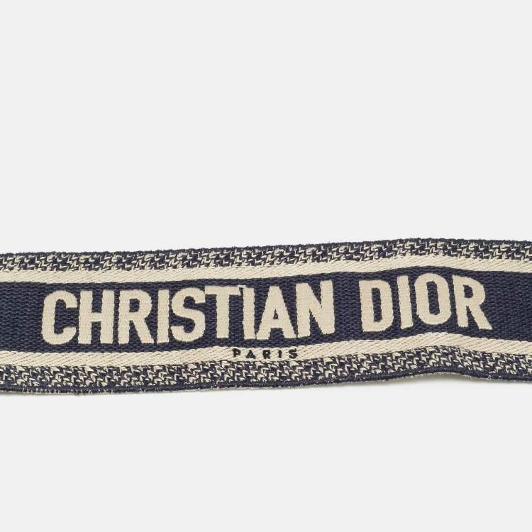 Pre Owned Dior Bag Shoulder Strap Navy Blue/Beige Embroidered Canvas and Leather 