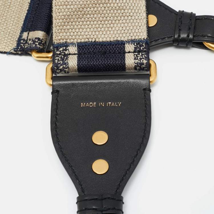 Pre Owned Dior Bag Shoulder Strap Navy Blue/Beige Embroidered Canvas and Leather 