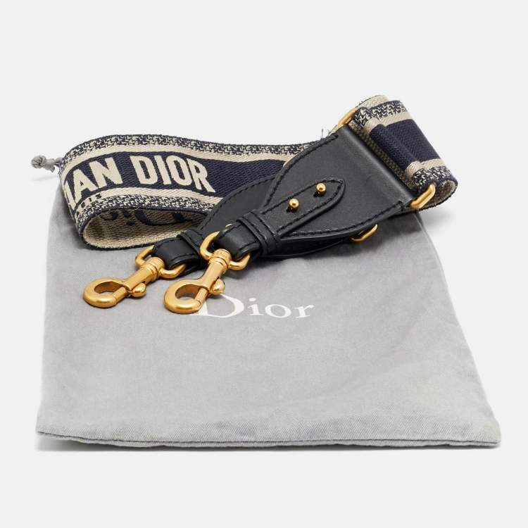Pre Owned Dior Bag Shoulder Strap Navy Blue/Beige Embroidered Canvas and Leather 
