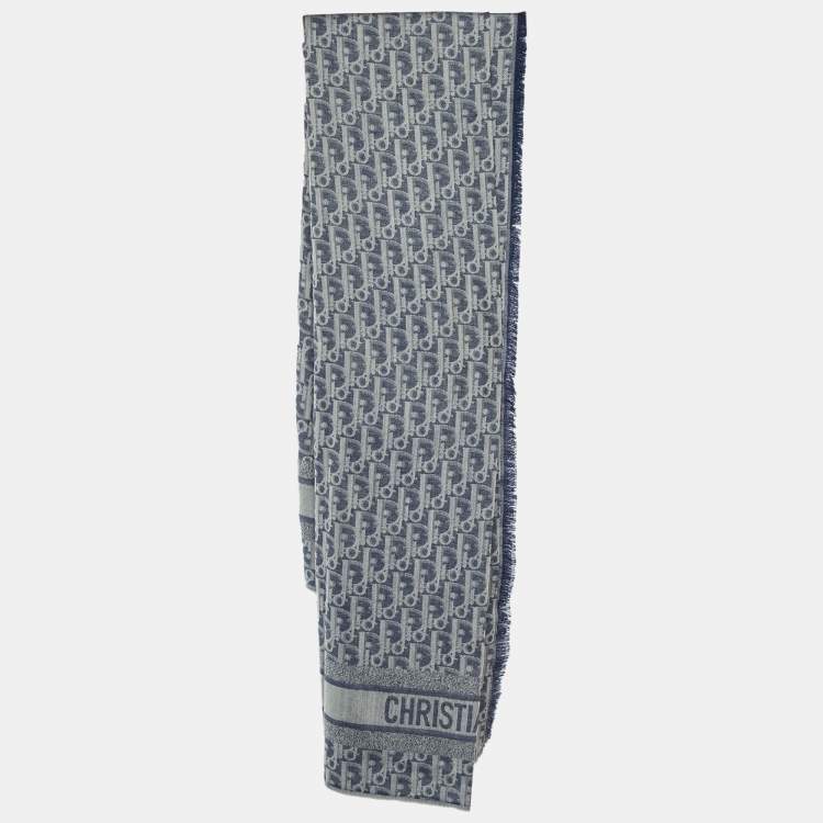 Pre Owned Dior Navy Blue Oblique Square Silk Scarf