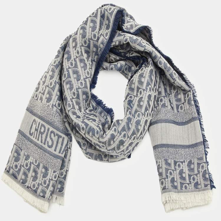 Pre Owned Dior Navy Blue Oblique Square Silk Scarf