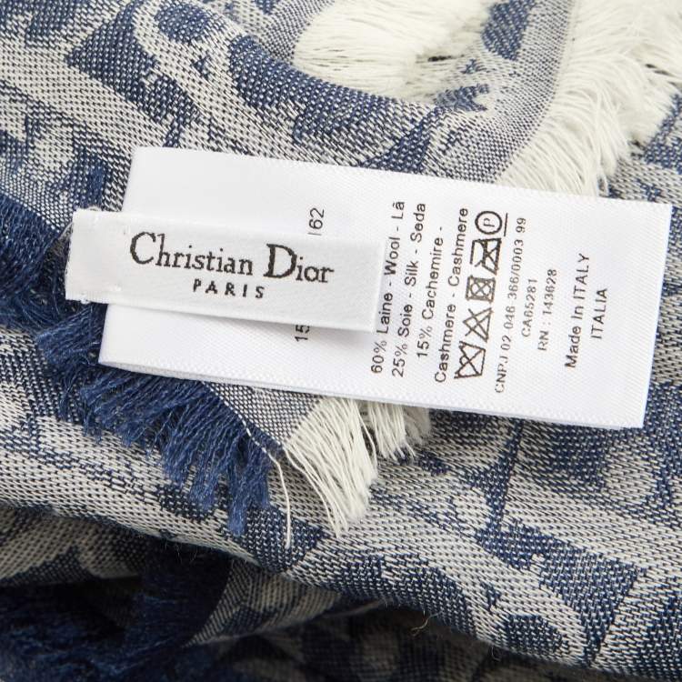Pre Owned Dior Navy Blue Oblique Square Silk Scarf