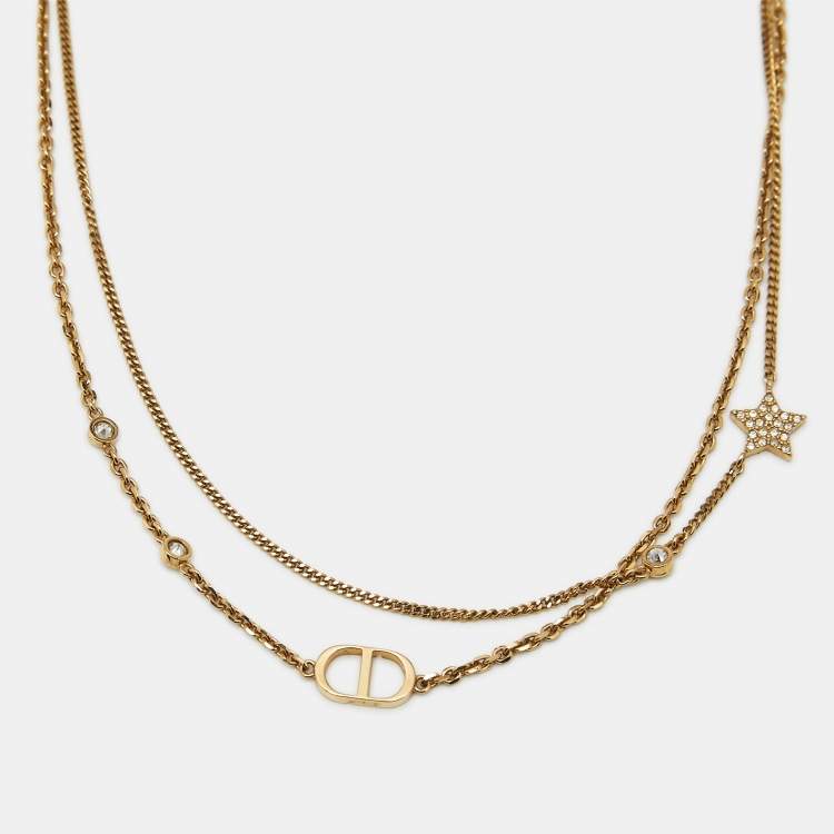 Pre Owned Dior CD Crystals Star Gold Tone Necklace