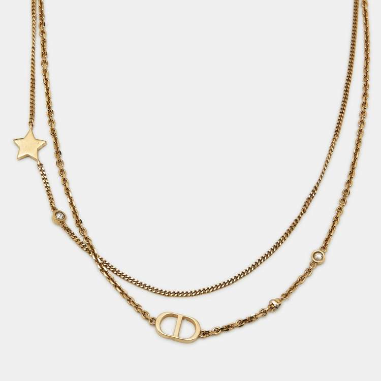 Pre Owned Dior CD Crystals Star Gold Tone Necklace
